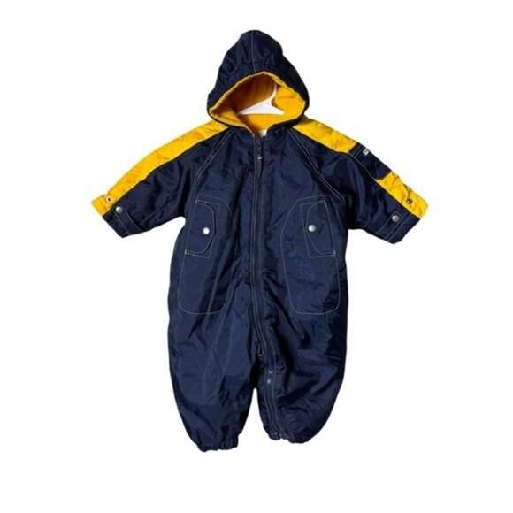 Baby Gap Snowsuit Medium 6-12 Months Blue Yellow Full Zip Insulated Flee…